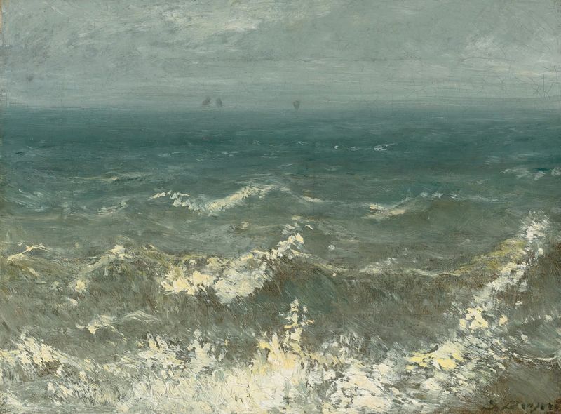 Pleine Mer de Jules Dupré, óleo sobre lienzo que muestra olas y un mar tumultuoso
