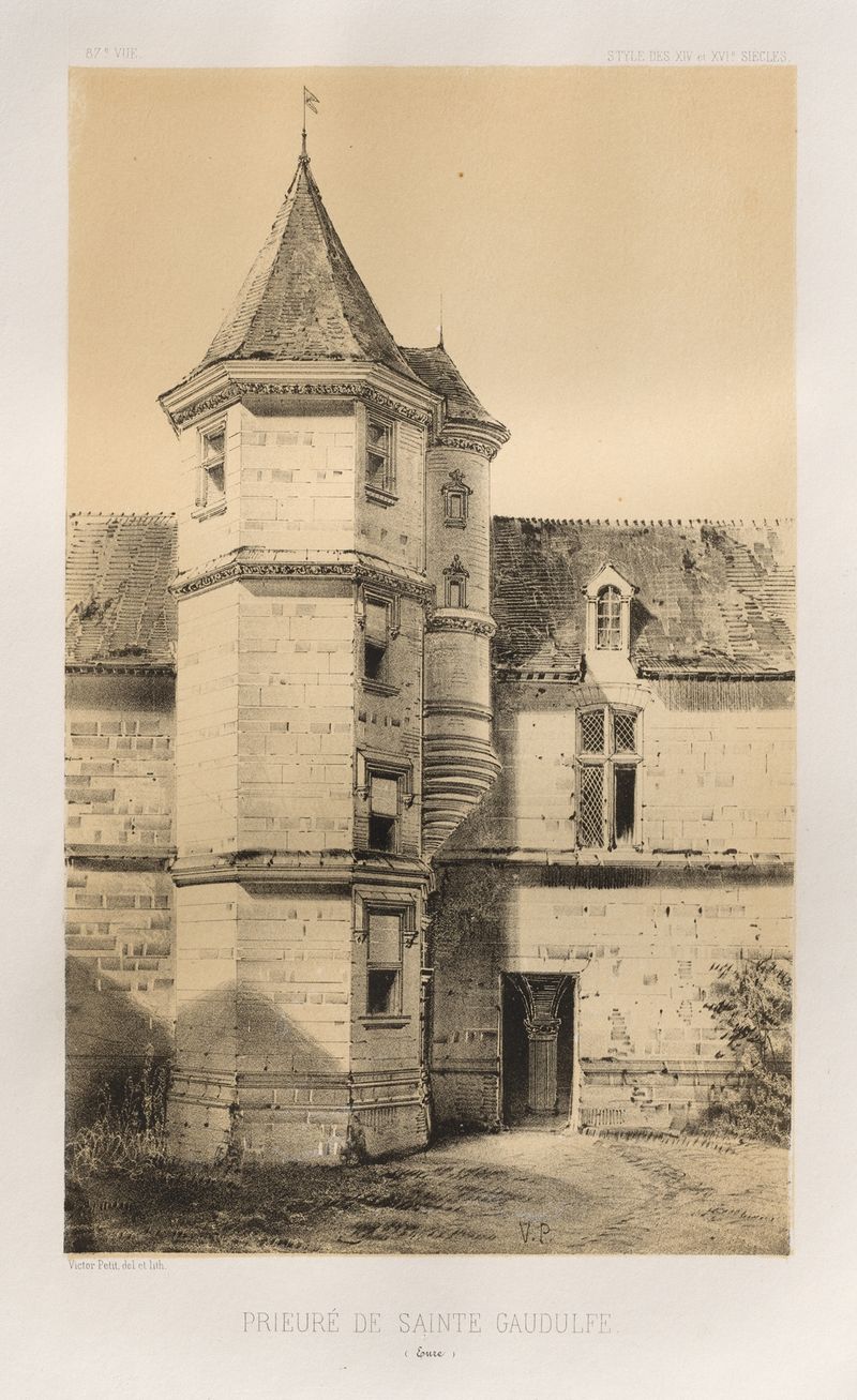 Paisaje de Prieuré de Sainte Gaudulfe de Victor Petit, óleo sobre lienzo