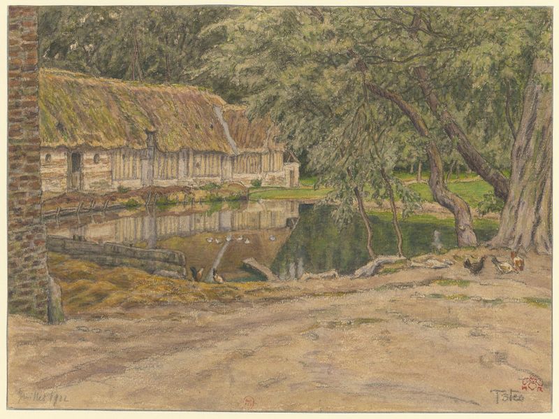 Paisaje de Henri Rivière, Post-Impresionismo, que representa un horizonte tranquilo con colores suaves.