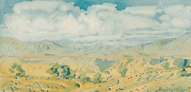 Crimean landscape by Maksimilian Voloshin, oil on canvas depicting a sea and sky.