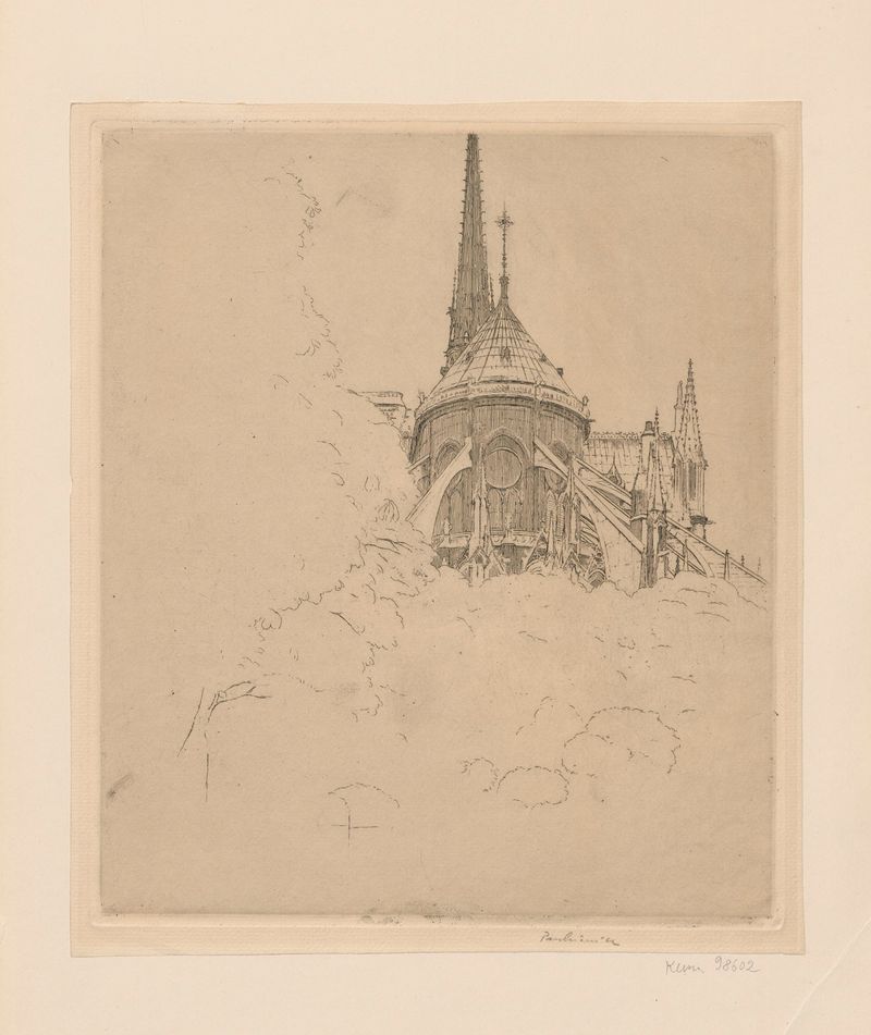 Vista interior de la Catedral de Notre-Dame con vitrales, óleo sobre lienzo de Józef Pankiewicz