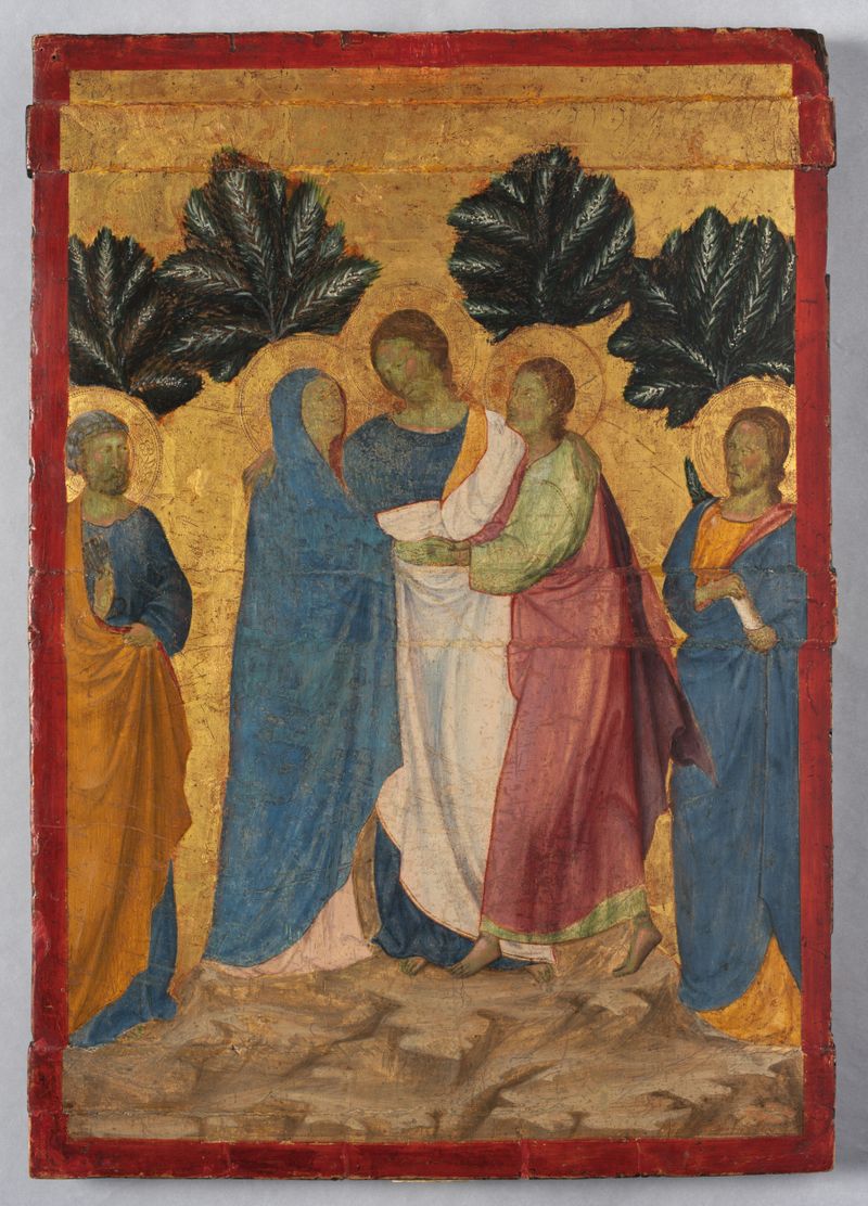 Religious wood artwork by Lippo di Benivieni depicting Christ, the Virgin, and Saints.