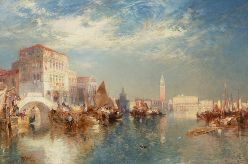 Paisagem de Veneza ao pôr do sol, óleo de Thomas Moran