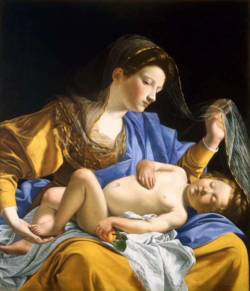A Virgem com o Menino Cristo Adormecido, óleo sobre tela de Orazio Gentileschi