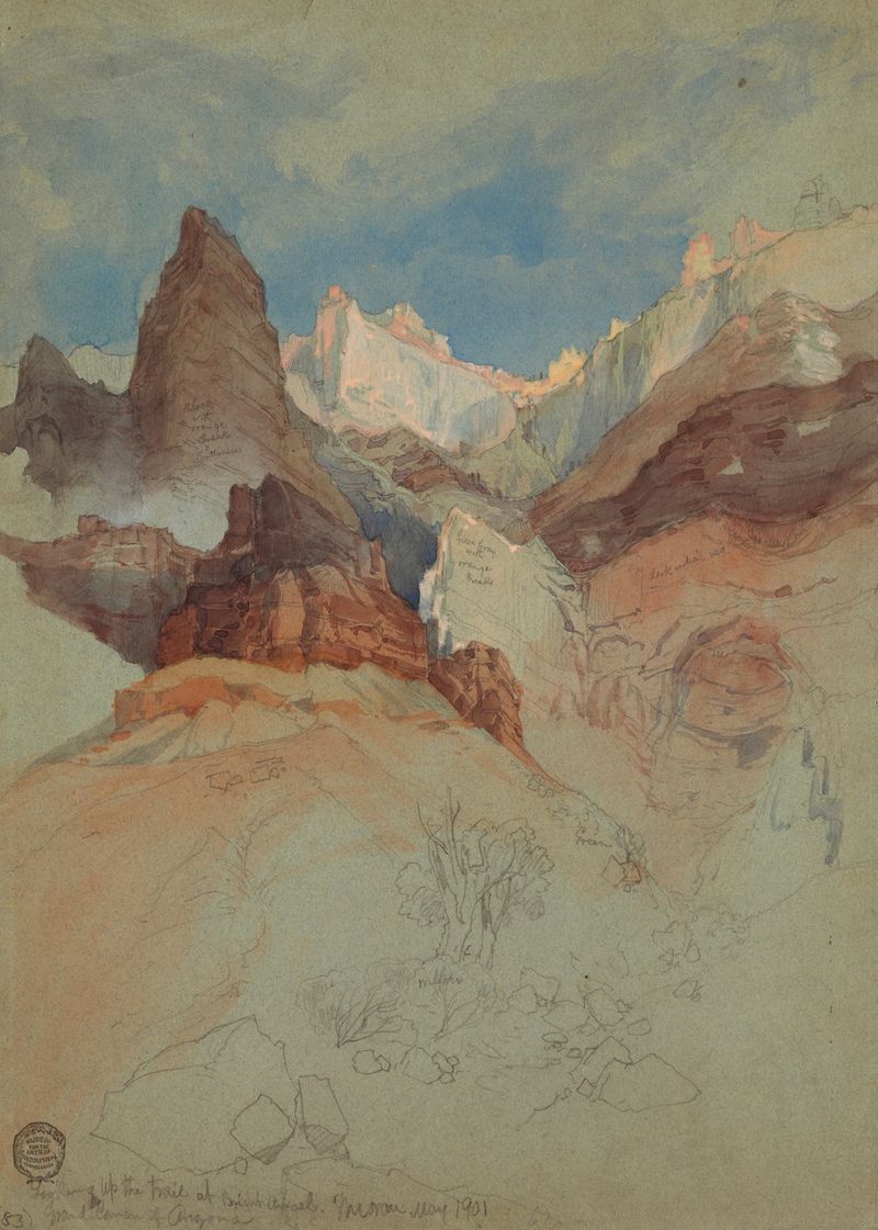 Paisagem do Grand Canyon com luz do sol iluminando a trilha, pintura a óleo de Frederic Edwin Church