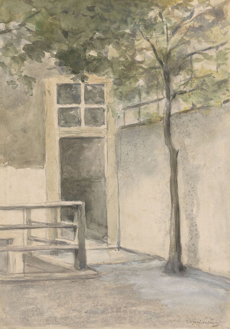 Interior scene with a courtyard and greenery, oil painting by Johan Hendrik Weissenbruch