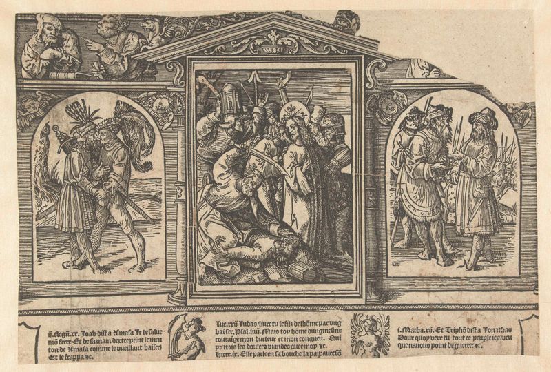De Judaskus, a paper artwork by Jacob Cornelisz van Oostsanen, depicting betrayal and figures.