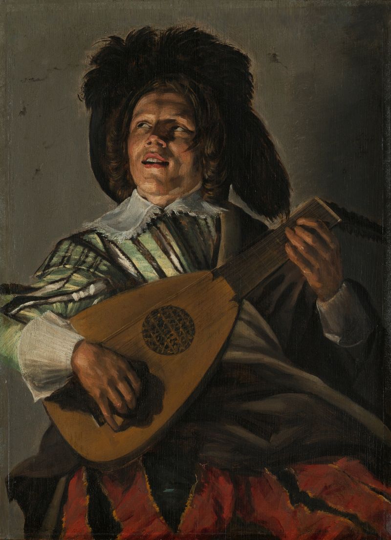 Jugador de laúd en un interior, óleo sobre panel de Judith Leyster
