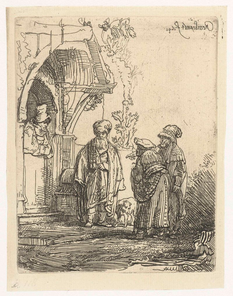 Tres figuras orientales en capas, grabado de Rembrandt van Rijn