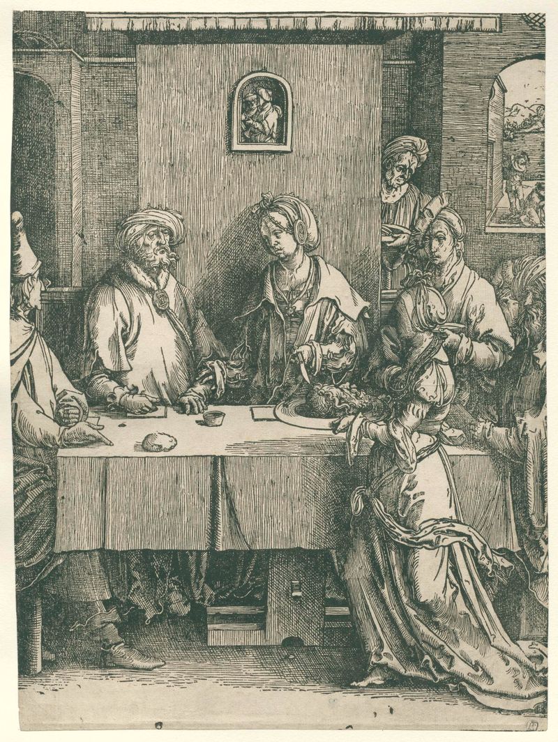 Salomé com a cabeça de João Batista, papel de Lucas van Leyden