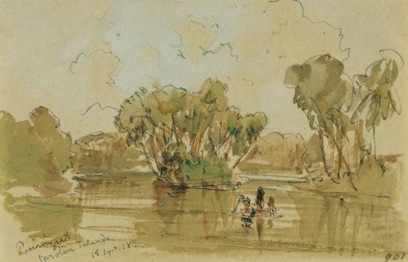 Landscape on the island of Puinipet, oil on canvas by Joseph Selleny