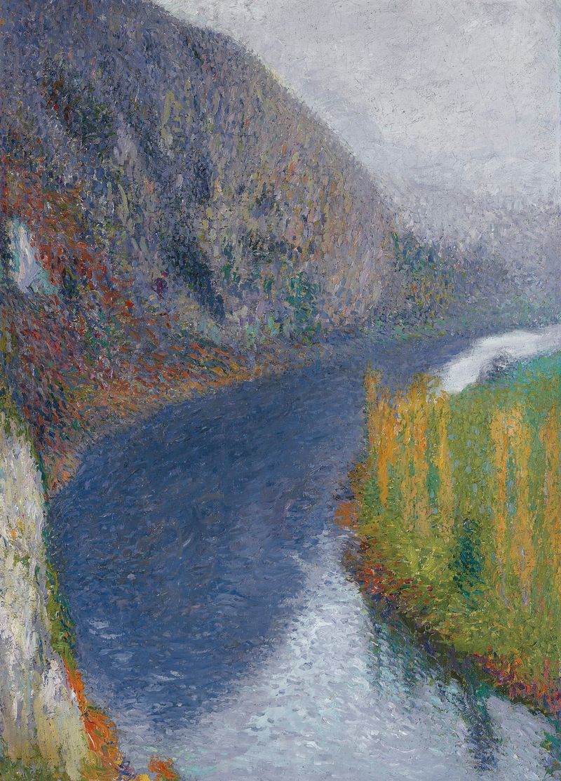 Post-Impressionism landscape with riverbank and cliffs by Henri Martin