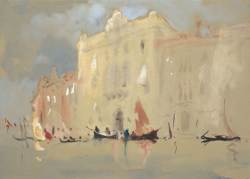 Gôndolas no Grande Canal em Veneza, pintura a óleo de Hercules Brabazon Brabazon