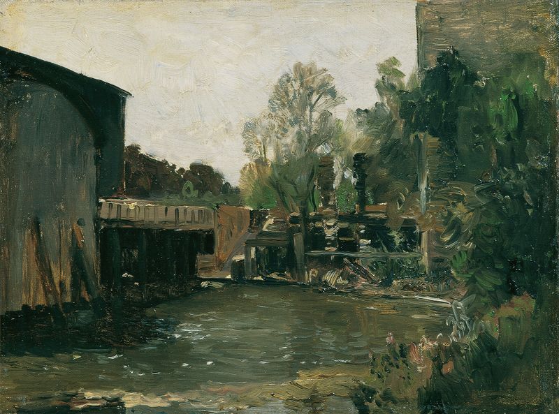Paisagem de uma cena de margem por Emil Jakob Schindler, Impressionismo