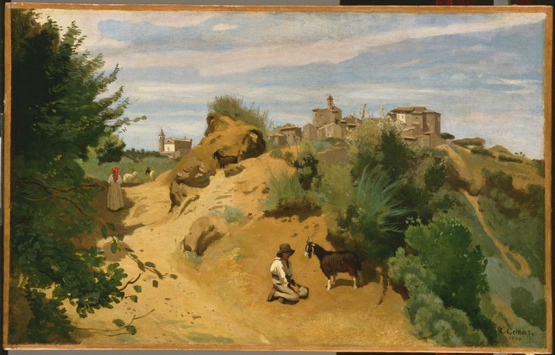 Paisagem com um lago sereno e folhagem exuberante, pintura a óleo de Jean-Baptiste-Camille Corot