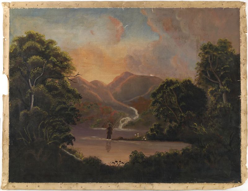 Óleo sobre lienzo de un artista no identificado que representa a un pescador.