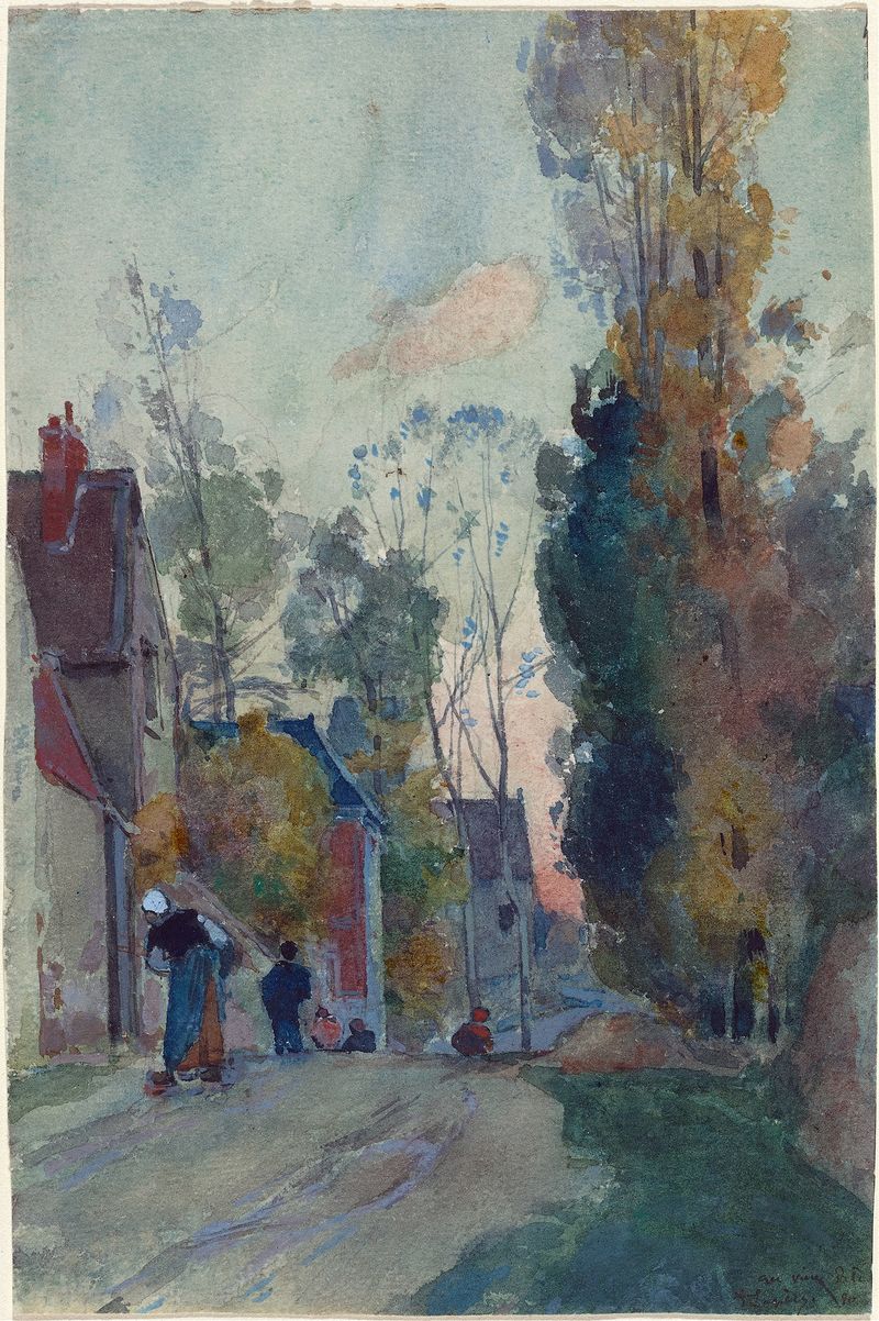 Grabado de Auguste Louis Lepère que muestra una escena callejera bulliciosa con figuras y sombras
