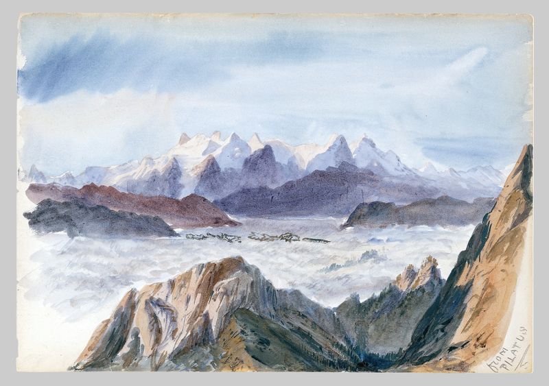 Iselle desde el Monte Pilatus, óleo de John Singer Sargent que muestra montañas y un cielo tranquilo.