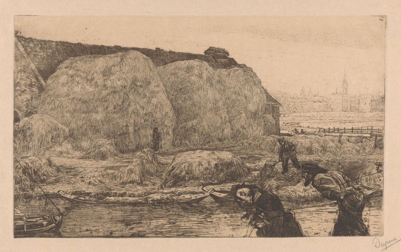 Landscape featuring a farmhouse and haystacks by Pieter Dupont, 1895