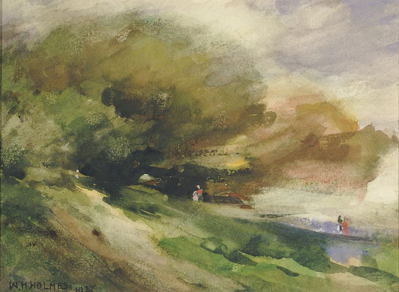 The Shaded Walk de William Henry Holmes, impresionismo, representando un paisaje con árboles y un camino sinuoso.