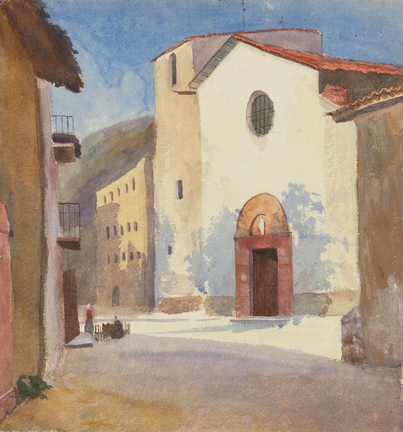 Church and Street, Camprodon by Emily Sargent, impressionist oil painting
