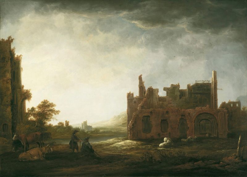Landscape with the Ruins of Rijnsburg Abbey, óleo sobre tela de Aelbert Cuyp
