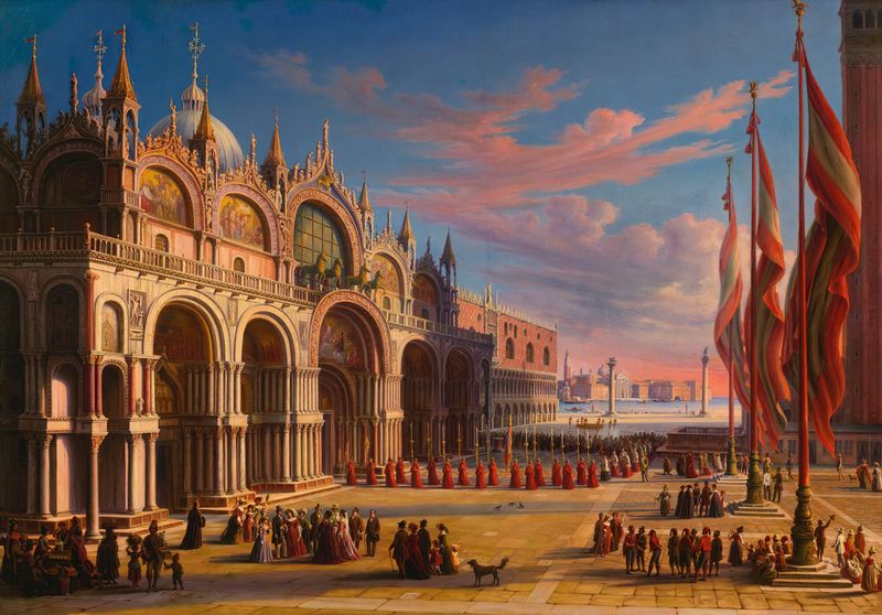 Piazza Di San Marco, Veneza, óleo sobre tela de Carl Ludwig Rundt