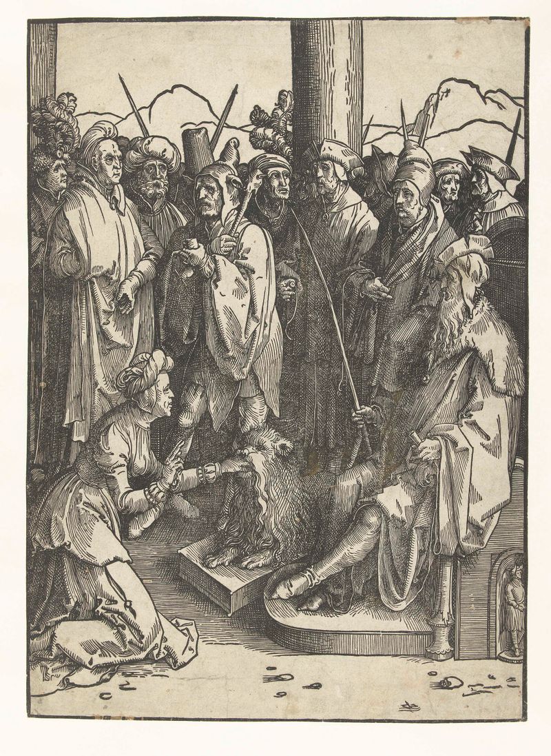 Gravura alegórica de uma máscara grotesca de Lucas van Leyden, papel