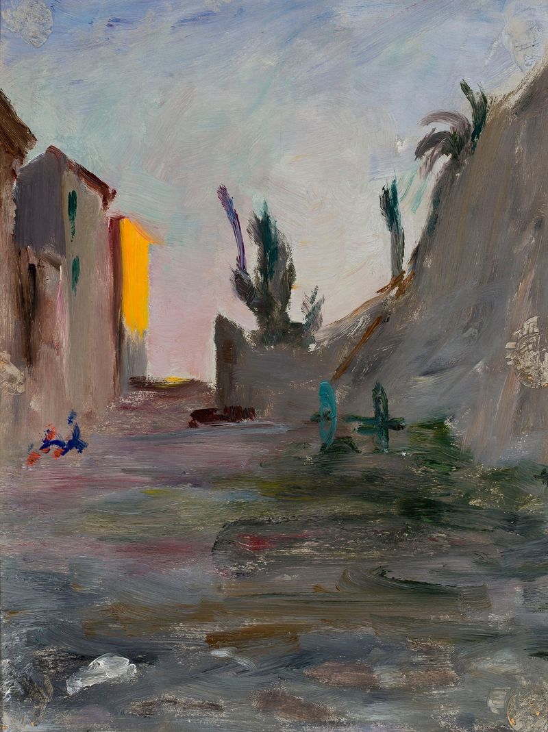 Evening in Bordighera de Jan Ciągliński, pintura a óleo que retrata uma paisagem ao pôr do sol