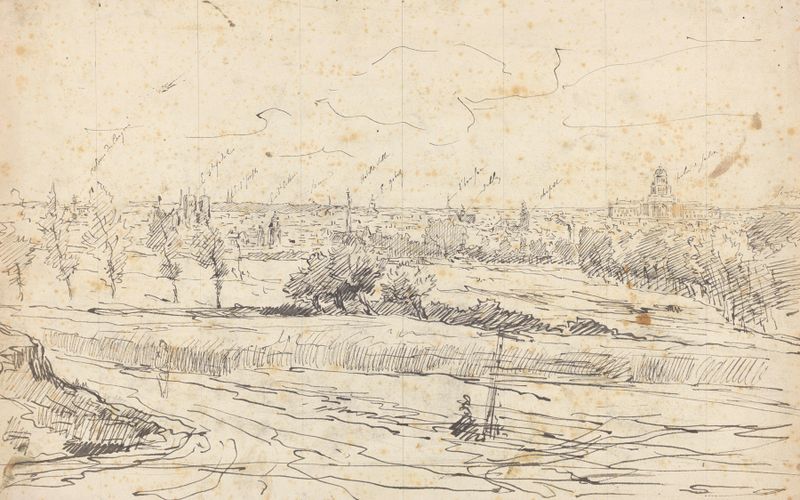 Panorama de Bruxelles by Jean-François Taelemans, oil on canvas depicting a city landscape.