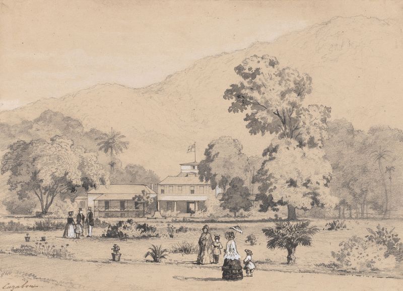 Governor’s Residence St. Ann’s by Michel Jean Cazabon, oil painting depicting lush greenery and architecture