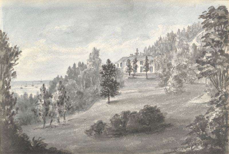 Paisaje con un pueblo entre colinas de Anne Rushout, 1831
