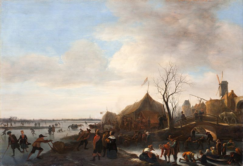 Winter scene by Jan Steen, depicting children playing in the snow, oil painting.