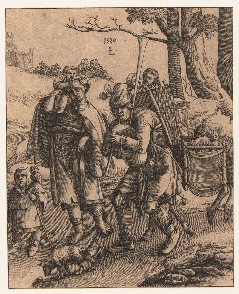 Uilenspiegel: de bedelaarsfamilie, gravura de Unknown Artist mostrando uma família reunida na dificuldade.