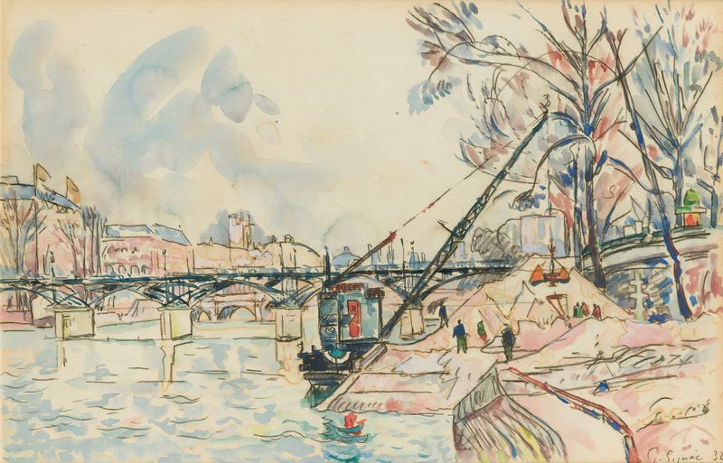 Paisagem do rio Sena por Paul Signac, pintura a óleo