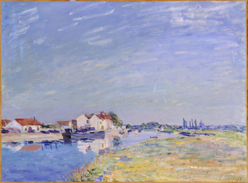 Paisagem com azuis ondulantes e verdes suaves, pintura a óleo de Alfred Sisley