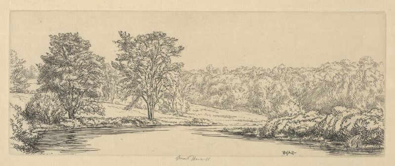Aquarela de Ernest Haskell retratando uma paisagem árida com azuis e cinzas suaves.