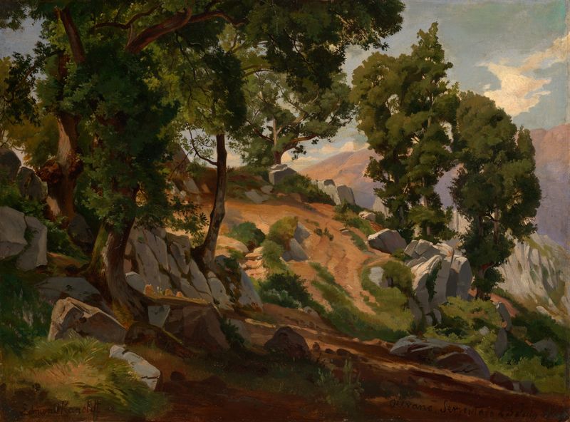 Romanticism landscape by Edmund Kanoldt, depicting hills with light and shadow.
