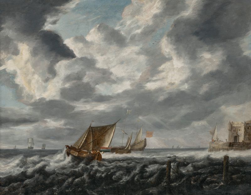 Vessels sailing on choppy waters, oil on canvas by Bonaventura Peeters the Elder