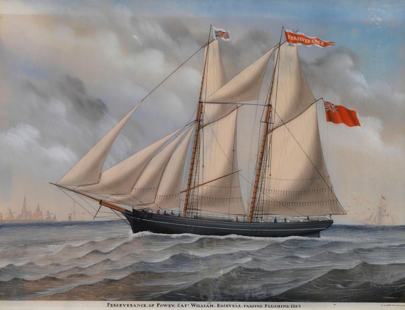 Escena marina con un barco y luz solar, óleo sobre lienzo de Carolus Ludovicus Weyts
