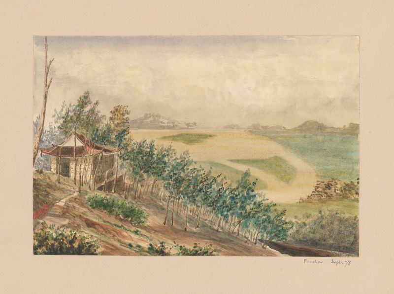 Acuarela de Auguste Mouillesaux de Bernières que representa un paisaje sereno.