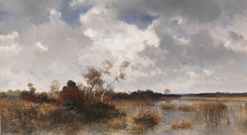 Mooslandschaft im Herbst by Josef Wenglein, oil on canvas depicting an autumn landscape.