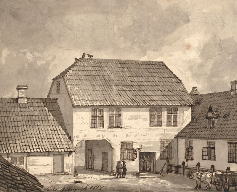 Escena interior con luz dorada, óleo sobre lienzo de Johan Christian Dahl