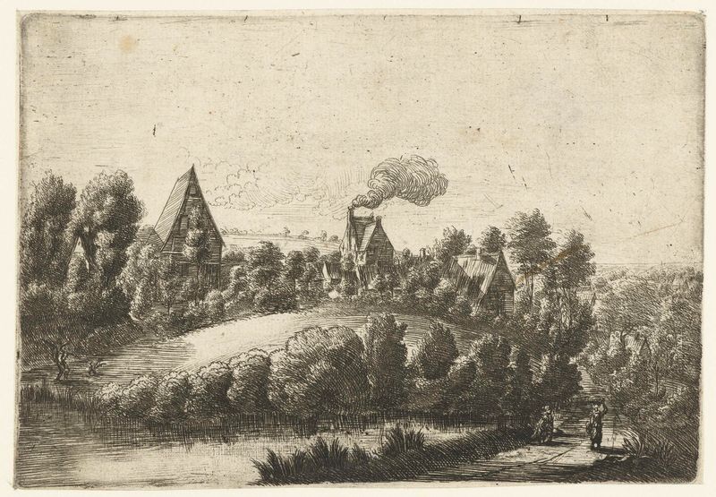 Grabado paisajístico de Jean Baptiste Bonnecroy que muestra una colina suave bajo un cielo azul.