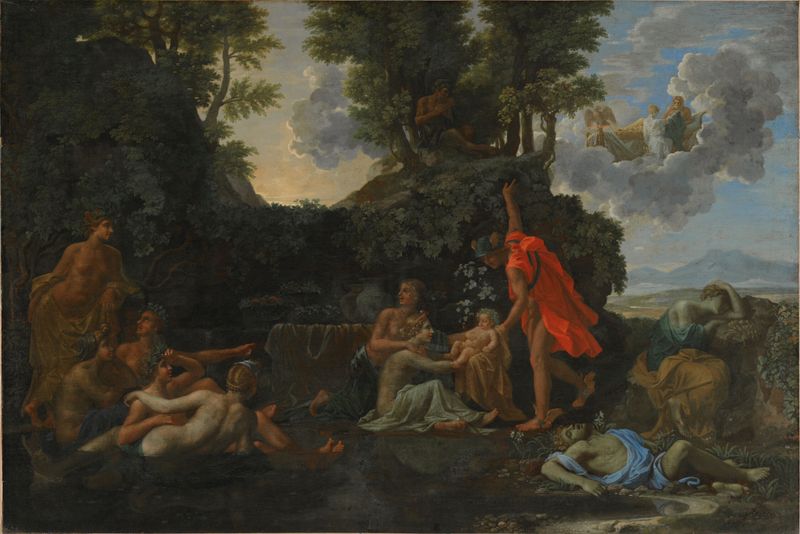The Infant Bacchus Entrusted to the Nymphs of Nysa, oil on canvas by Nicolas Poussin