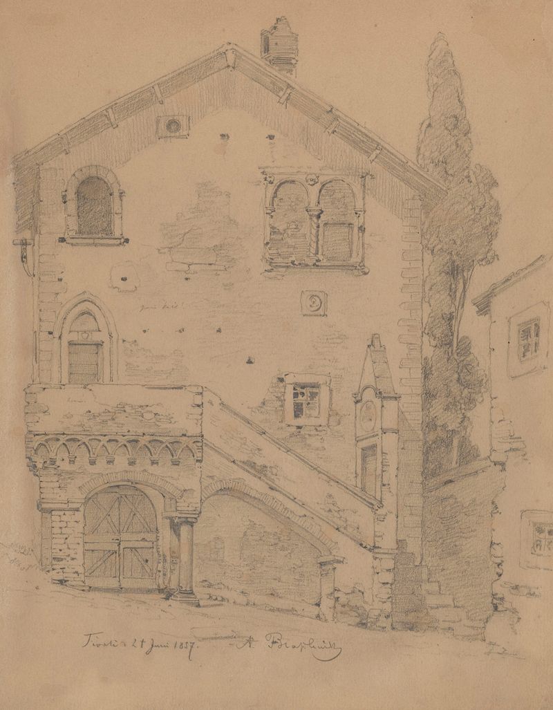 Paisaje con una casa en Tivoli de Arthur Blaschnik, medio desconocido