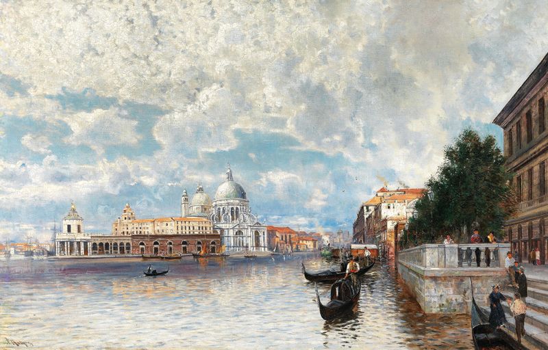Paisagem de Veneza com Santa Maria della Salute, óleo sobre tela de Friedrich Naht