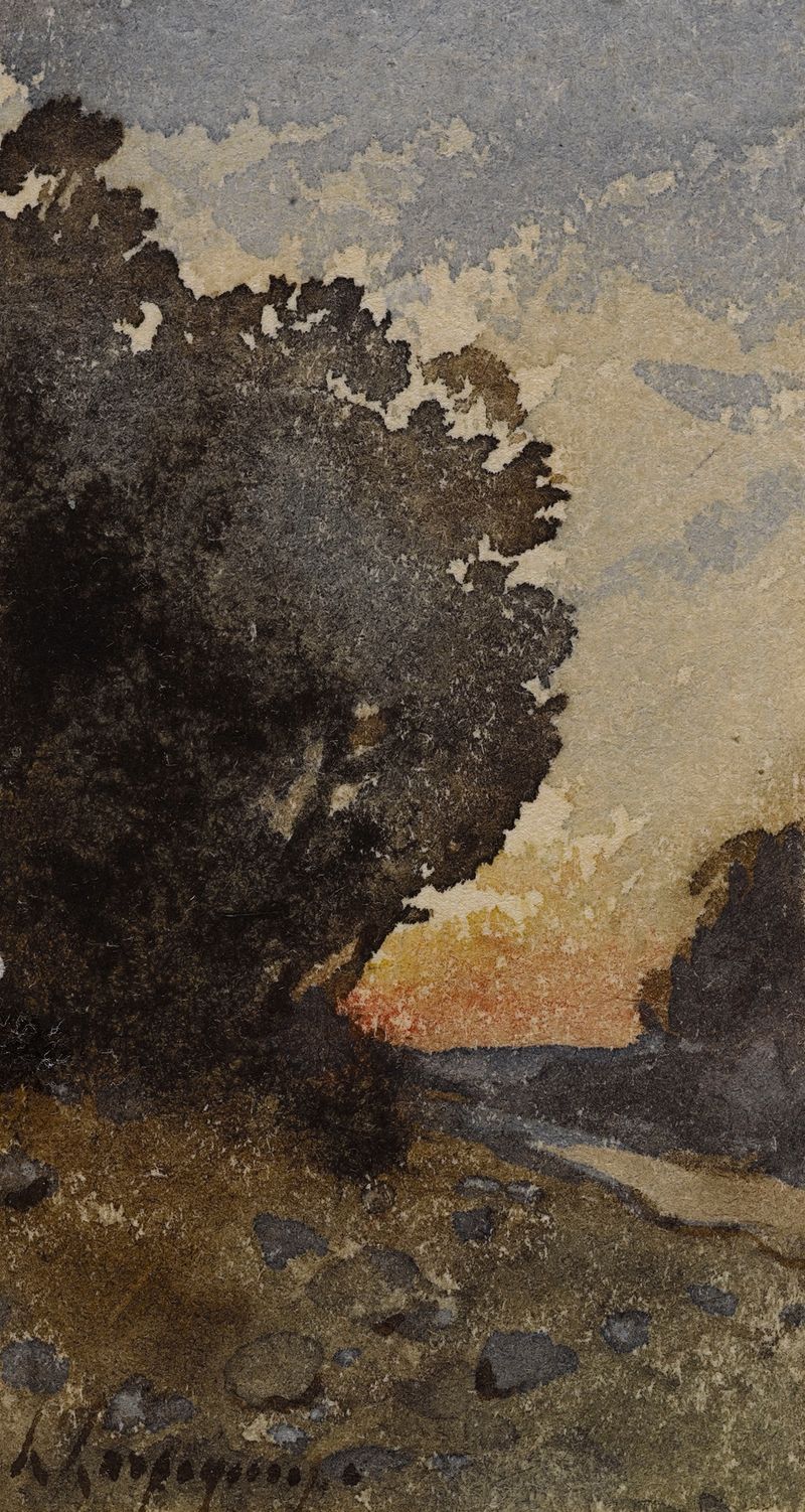 Paisaje con árboles y río, óleo sobre lienzo de Henri-Joseph Harpignies