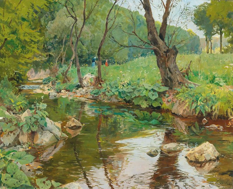 Landscape with grasses and wildflowers by Eduard Zetsche, Impressionism