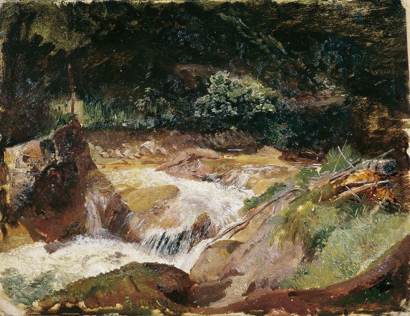 Landscape with a stream and mountains, oil painting by Emil Jakob Schindler